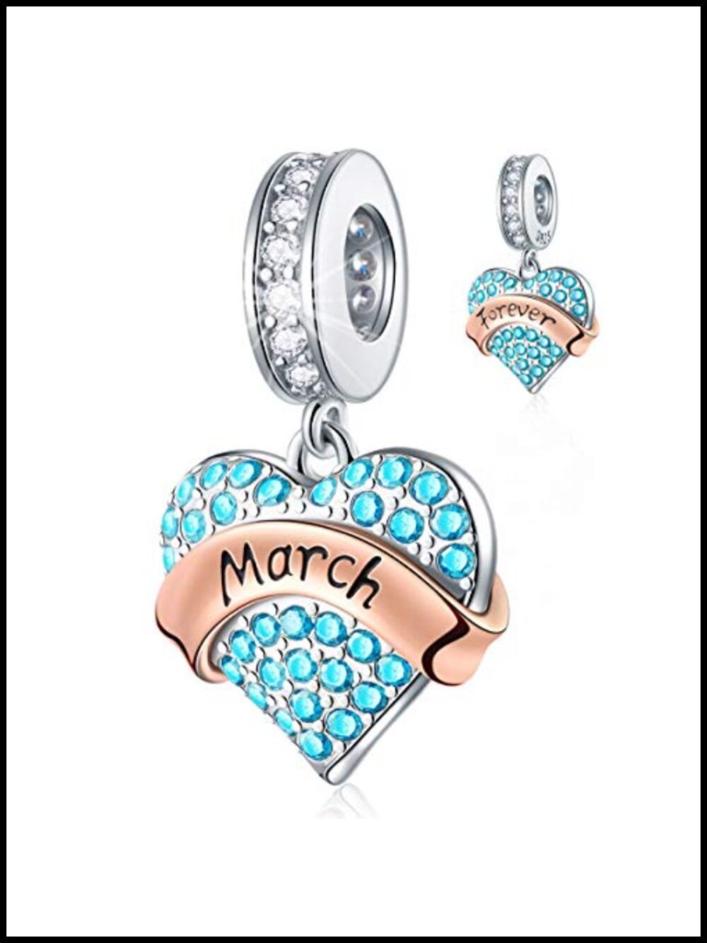 Sterling Silver Heart Birthstone Charm for Bracelet, Fine Jewelry Gift for Mom